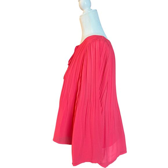 Miss Me Red Pleated Tassel Tie Blouse Size M Boho Festival Top Flowy Sheer - Picture 6 of 11